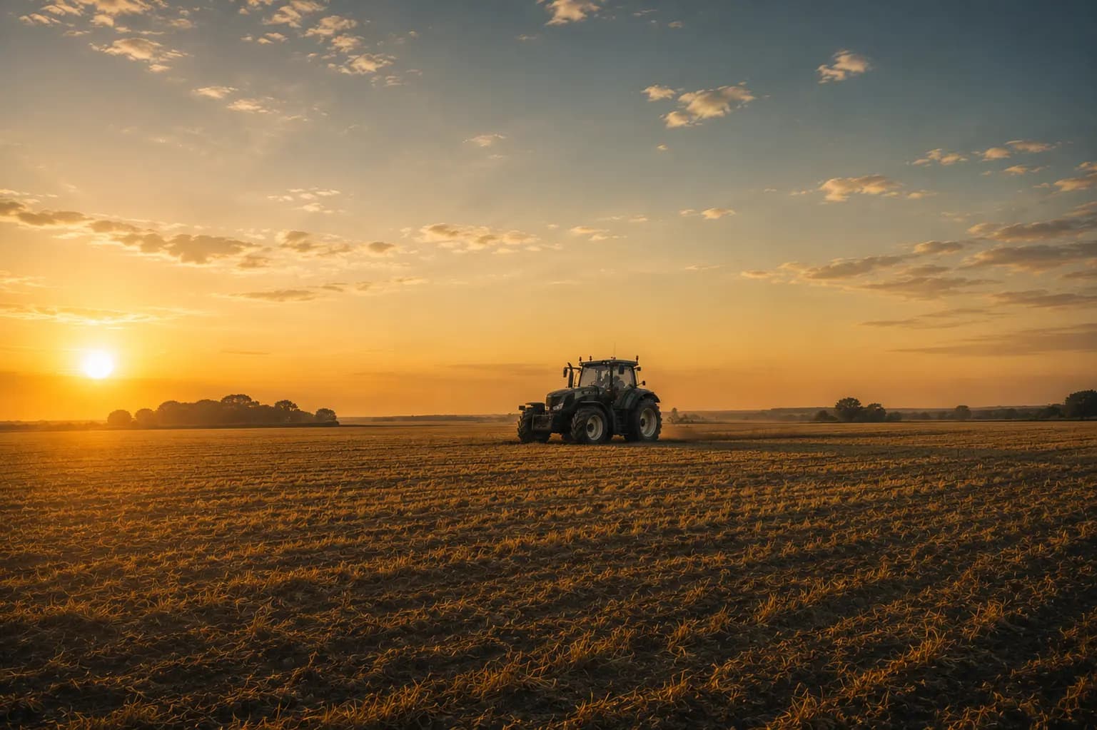 Tractor mowing field from above